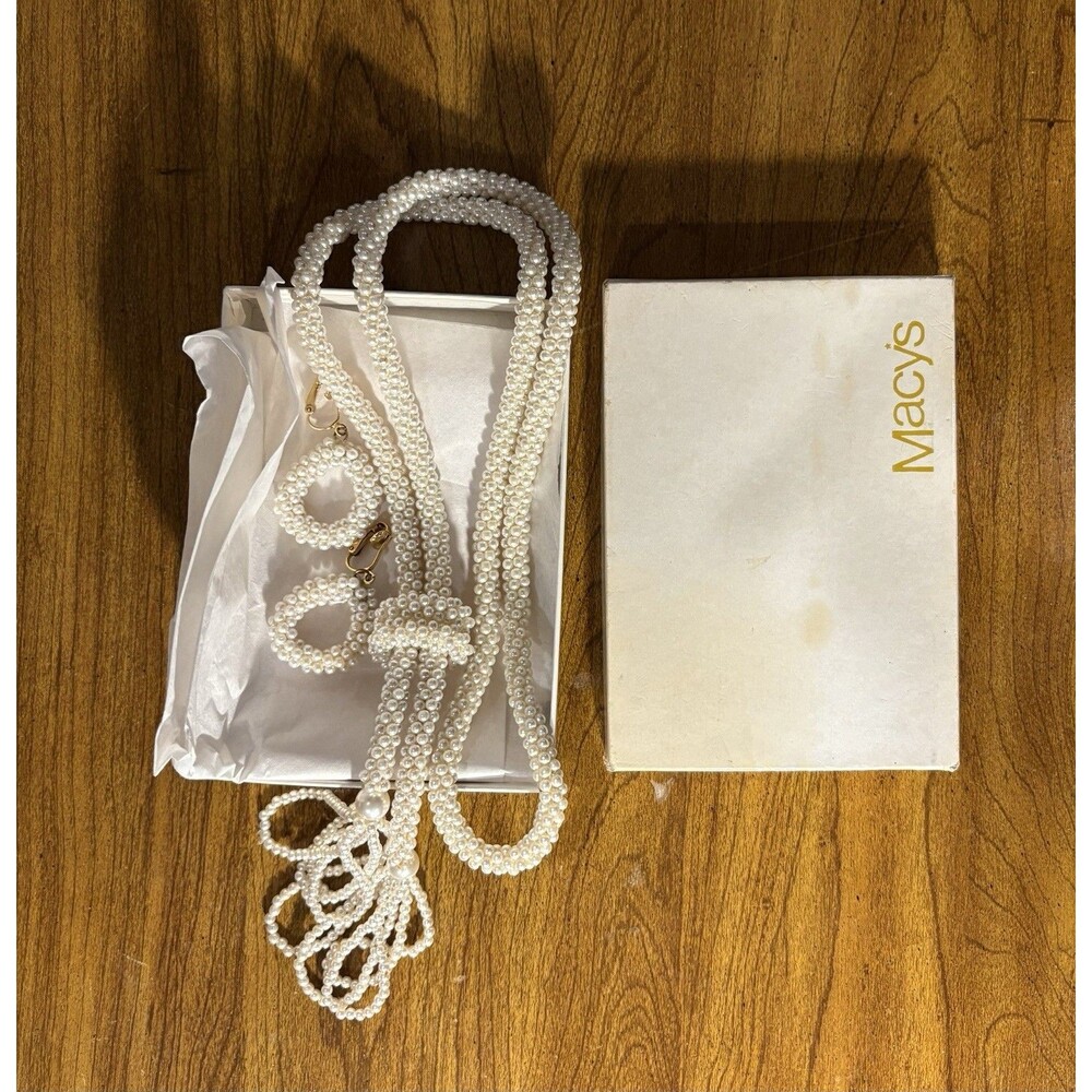Vintage Faux Pearl Necklace & Earring Set - Original Loop For Style Adjustments